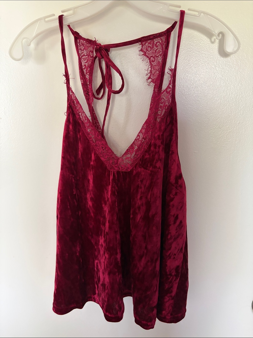 Velvet Lace Trim Chemise Tank - Crimson
